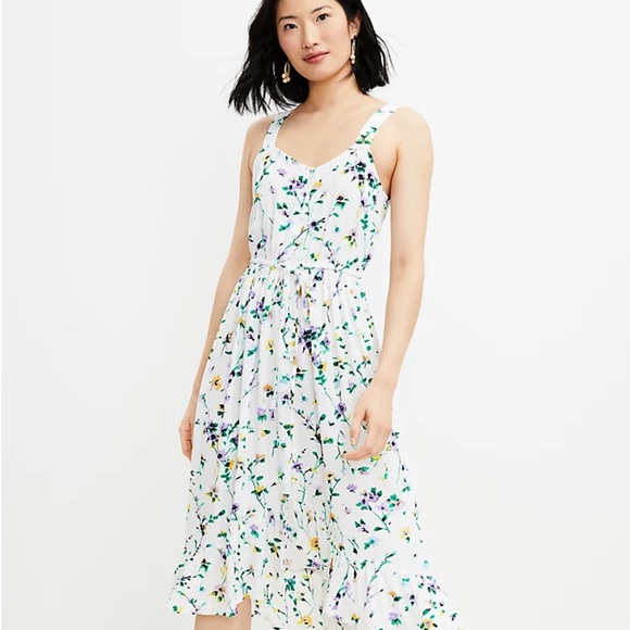 LOFT floral ruffle button midi dress size  12 - Picture 2 of 3